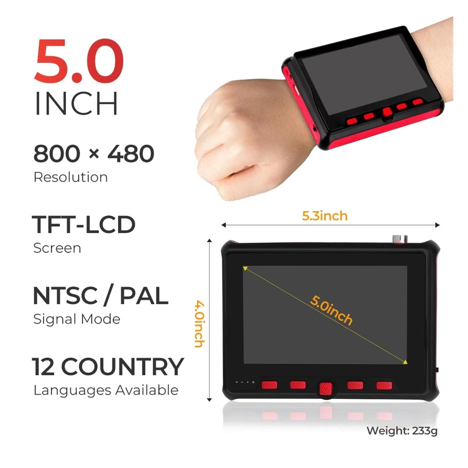 Tester Cctv Da 5 Pollici 8MP AHD TVI CVI CVBS Supporto VGA E Ingresso Analogico Cftv Tester CCTV Monitor Camera Video Tester(TI-6800ACT)