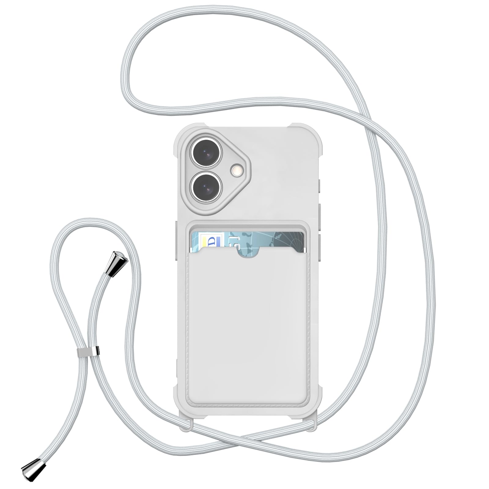 HixYaxi for iPhone 16 Plus Crossbody Case Wallet Silicone Phone Case Adjustable Lanyard Hanging Strap Cover Soft Slim Shockproof Card Holder