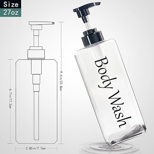 Miniatura 5 de Dispensador de champú y acondicionador (transparente, juego de 3, 27 onzas), botellas de champú y acondicionador recargables, juego de dispensador