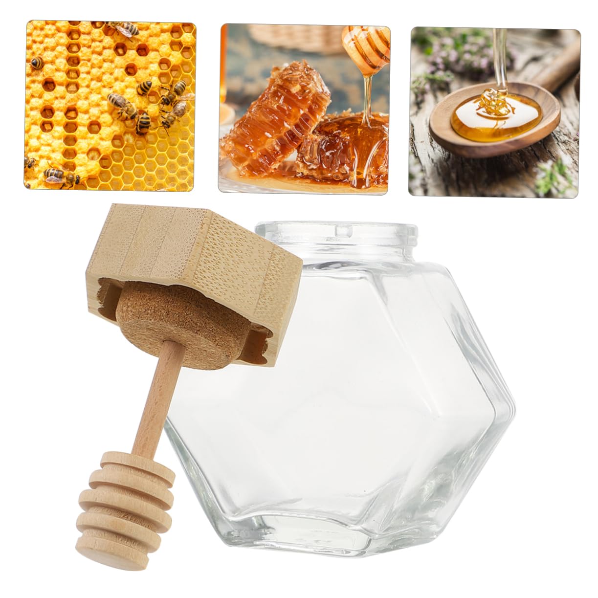 FUNOMOCYA 2pcs Honey Jars Glass Mini Cork Clear Candy Jars Honey Stirrer Stick