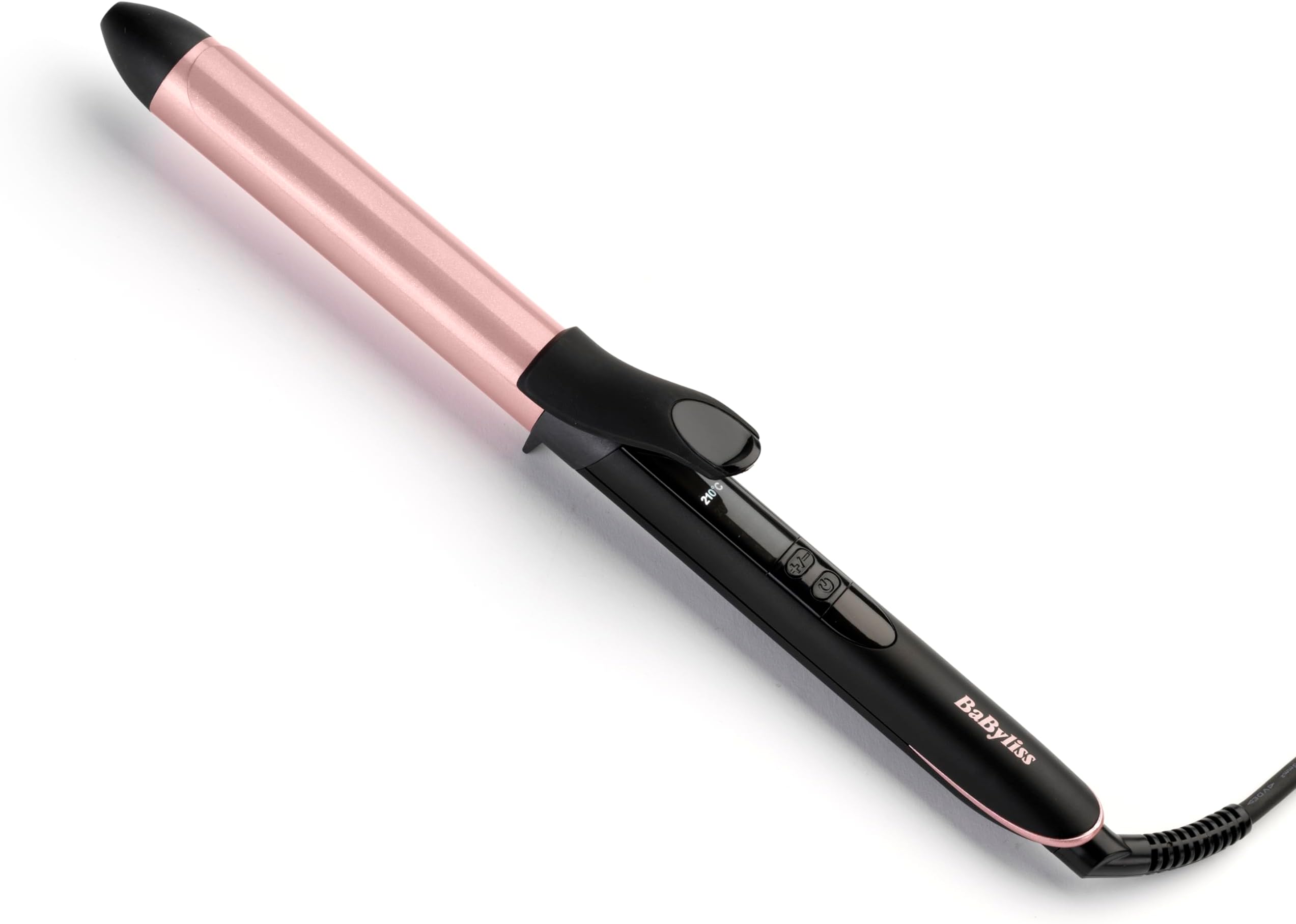 Rose-Quartz 25mm Curling Tong - Hair Curler for Natural Waves and Curls, Ceramic, 6 Heat Settings 160°C to 210°C, Pink & Black, C451U
