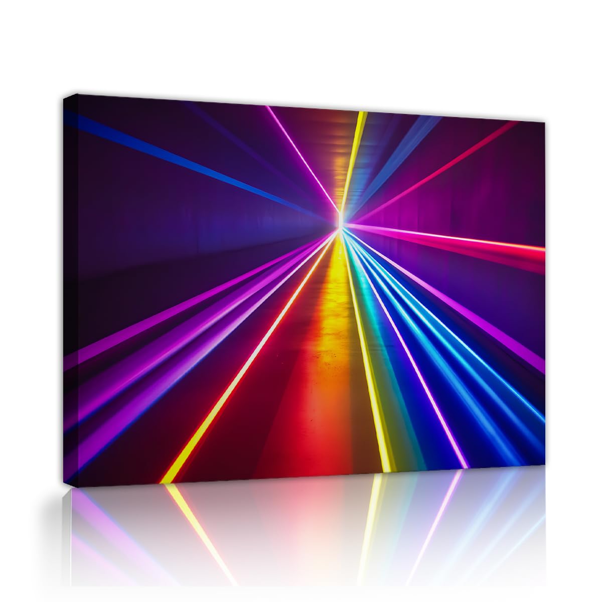 TOANGWALL Futuristic Tunnel Perspective Stretched Framed Canvas Pictures Hallway Multicolor Stripes Painting Wall Art for Corridor Entryway Decor 50x60cm