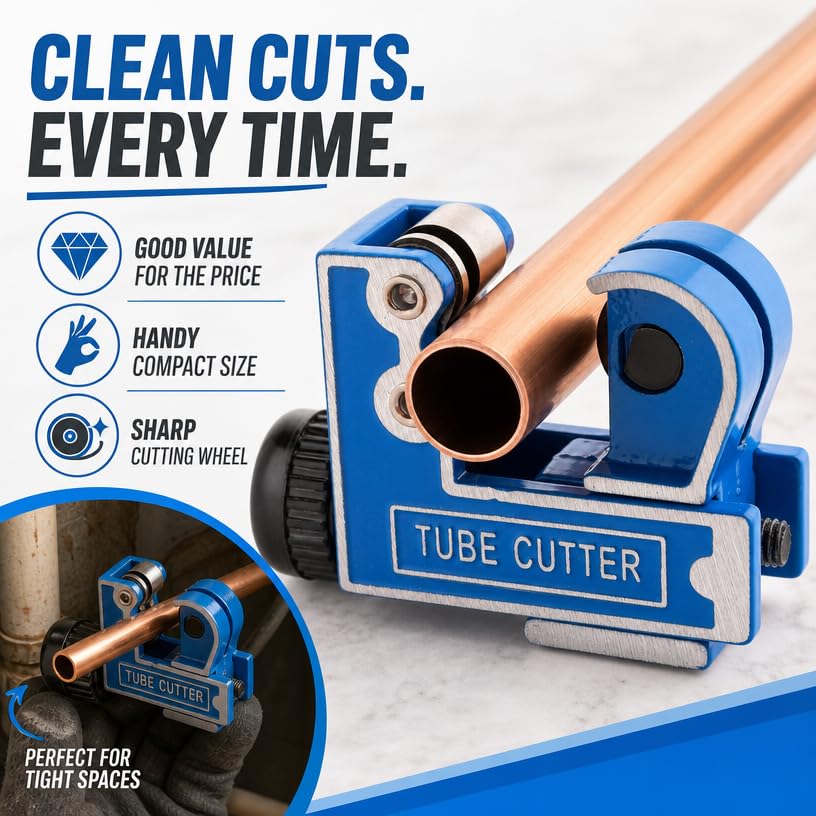 Image of Mini Copper Pipe Tubing Cutter Tool - 1 /8 inch to 1 1 /8 inch (3-28mm) OD-Mini | Cuts Copper, Brass, Aluminum, PVC & Thin Steel , Tight Spaces , Deburring Blade , HVAC, Plumbing & DIY