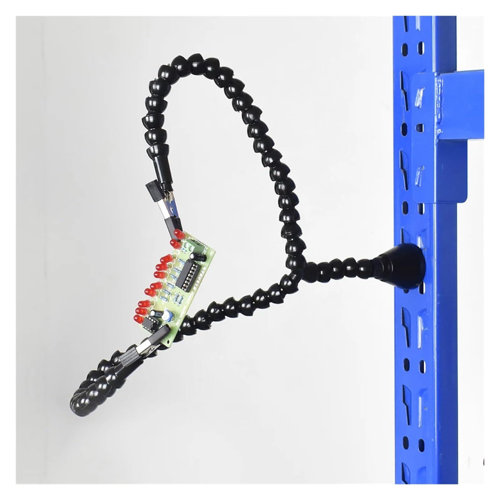 Ayuda para soldar a Tercera Mano, Base magnética de Tercera Mano con Brazos Flexibles, Lupa y luz for soldar, Azul y Negro(Sn2sw)