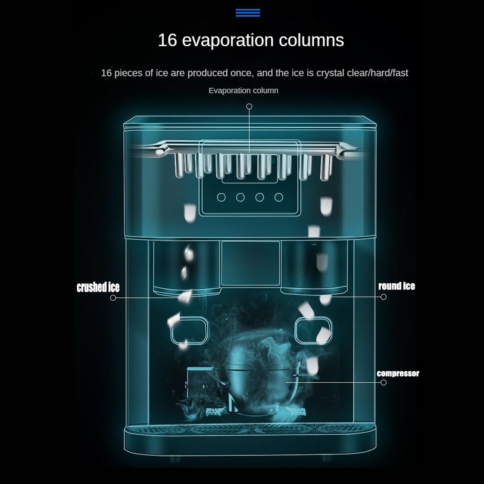 Fabbricatore di Ghiaccio Tutto in Uno, Macchina per Ghiaccio tritato e Acqua Fredda, Scatola Nera in ABS+Acciaio Inossidabile, 2 metodi di Ingresso dell'Acqua, Display LCD