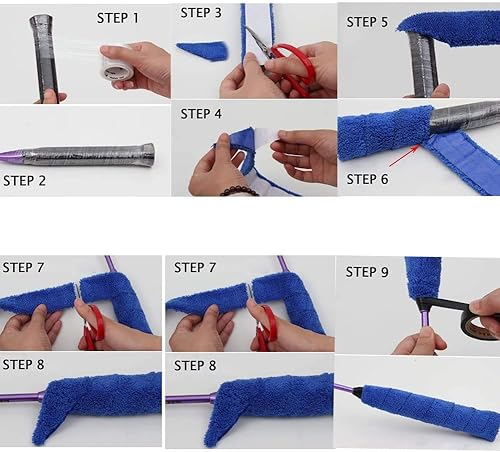 Vista 5 de ITODA Toalla de raqueta de tenis de bádminton, pegamento de mano de algodón antideslizante para sudar, raqueta de bádminton, cinta para el sudor Azul