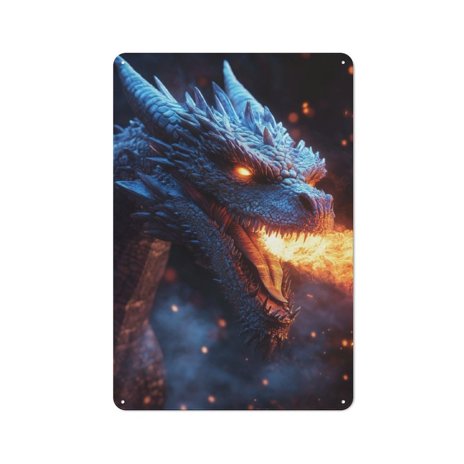Junmoney Fiery Dragon Portrait Metal Sign 30X20cm With For Workshop Wall, Rustic Decor, For Garage, Workshop And Man Cave Decoration