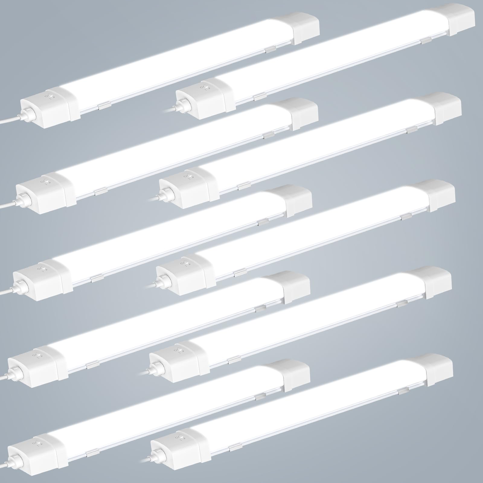 Sararoom 10Packs 115cm Motion Sensor LED Batten Light, 6500K Daylight White 4000LM Connectable LED Tube Light, Waterproof LED Strip Light for Shop, Office, Living Room, Garage, Warehouse, Kitchen
