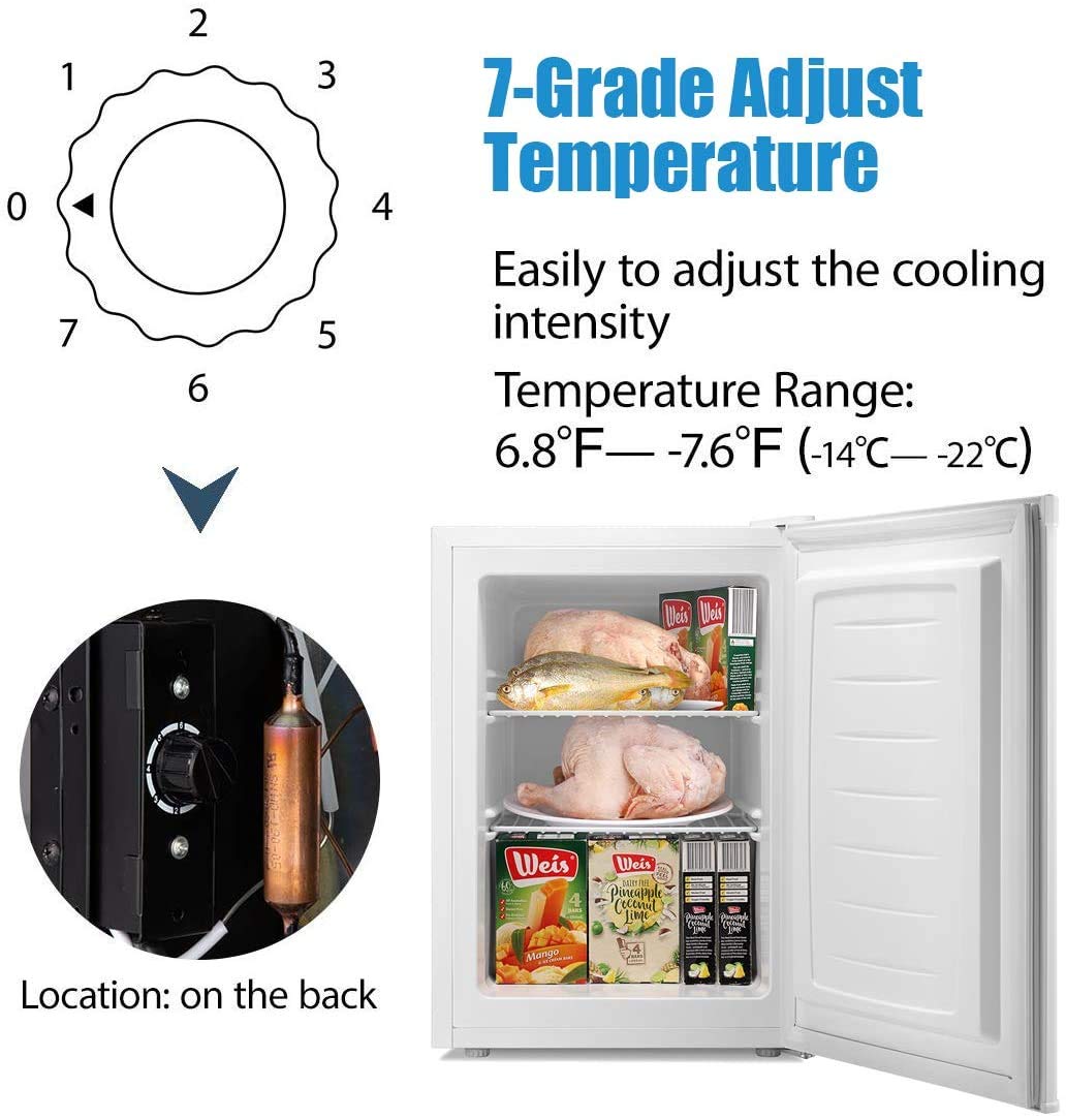 Antarctic Star Upright Freezer 2.1 Cu.ft, Compact Mini Freezer with Reversible Single Door, Temperature Control, Removable Shelves, Small freezer Stainless Steel for Dorms Home Office, White on Fridge.com
