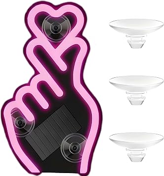 Solar Powered Car LED Ambient Light - Finger Heart Neon Accent for Rear & Side Windows, 5 Modes, Romantic Gift for Christmas, Valentines Day, Anniversary, Date Night Pink