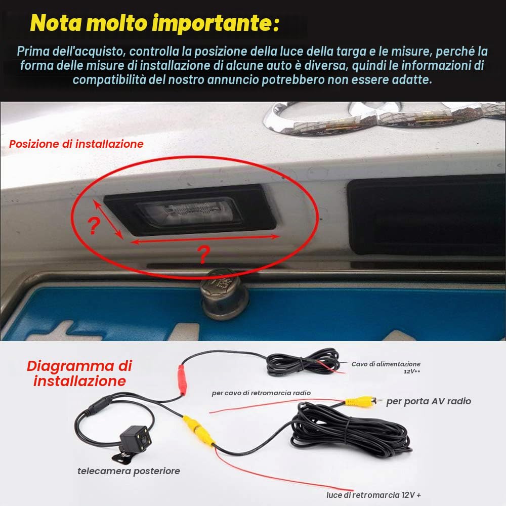 HD Luce targa Telecamera retromarcia sistema parcheggio resistente agli urti Compatibile con Fiat Ducato/Peugeot/Citroen Jumper Bus/Box/Kasten/Lancia Ypsilon MK2 843/Musa 350
