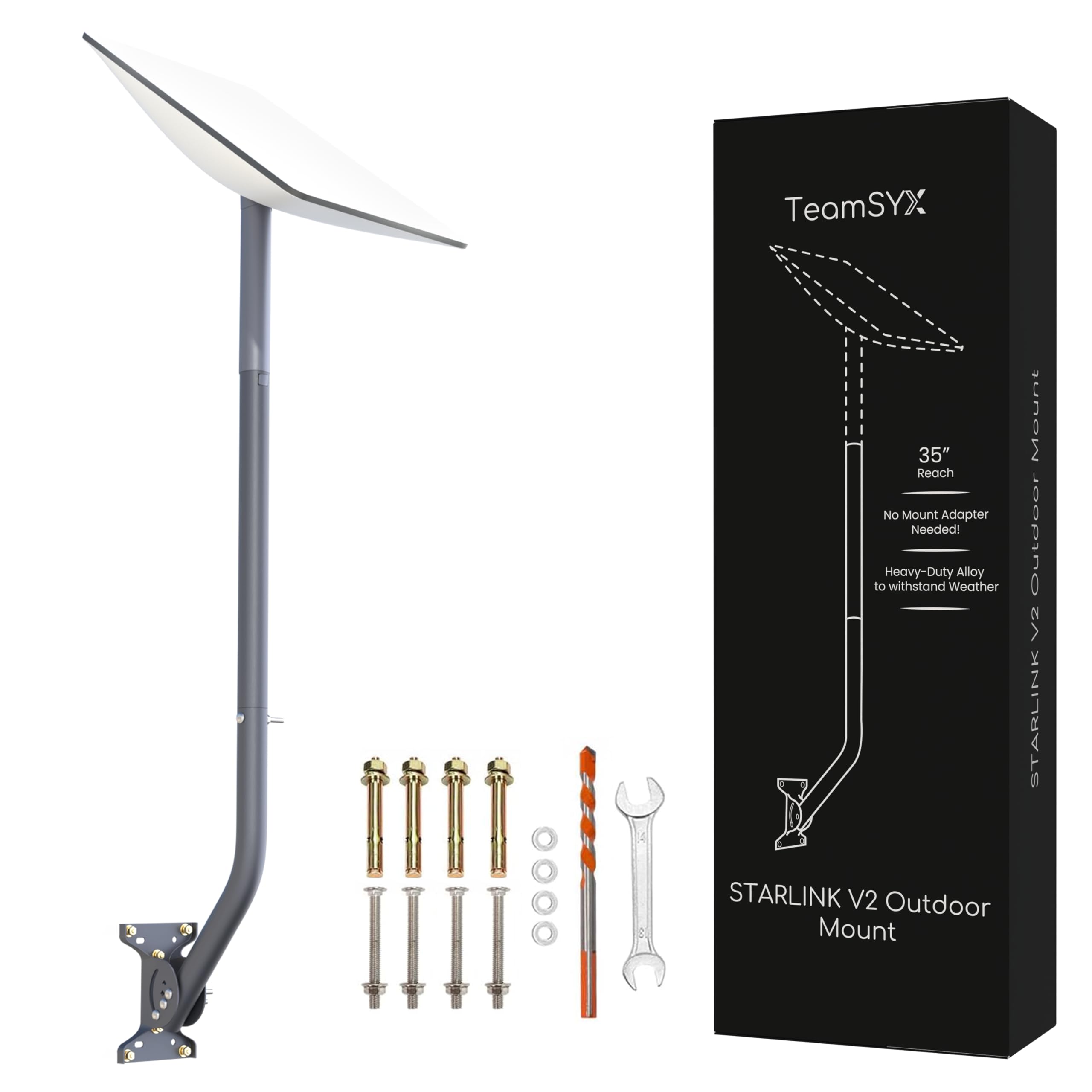 35 inch Universal J-Mount - Heavy Duty Alloy Weather-Resistant J-Mount Design with Extendable Pole for Adjustable Length - Easy Installation for Optimal Satellite Signal Reception