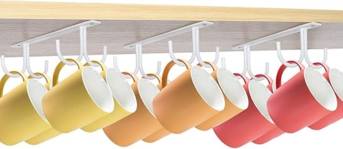 Miniatura 2 de Mocoum Estante organizador rústico para tazas debajo del gabinete, soporte para tazas debajo del estante, 12 ganchos colgantes para tazas, tazas de
