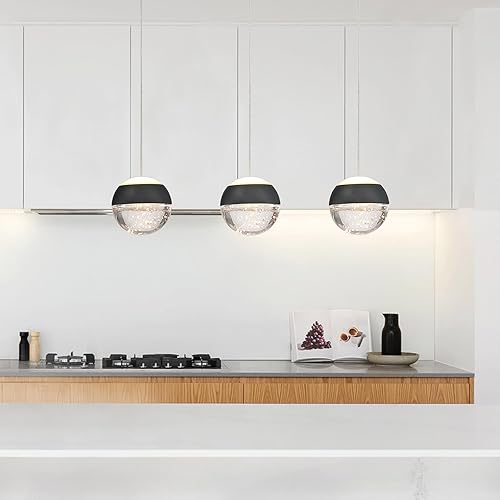 Miniatura 3 de JoollySun Lámpara Colgante de Cristal Mini Luces Colgantes Negras Modernas para Isla de Cocina y Baño