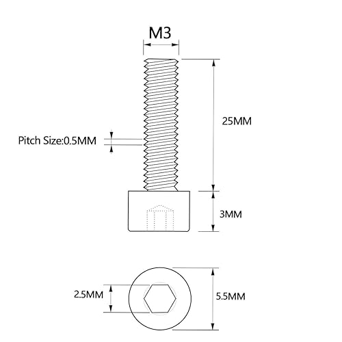 Miniatura 5 de ZLYY Tornillos de cabeza hexagonal M3 x 0.984 in, rosca completa, superficie brillante, acero inoxidable, tornillos de cabeza hexagonal (métrico, 50