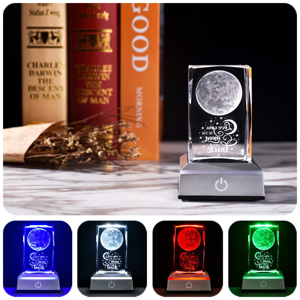 Aircee3D Crystal Ball Cube Figurine I Love You, with Led Touch Base, 6 Colors Nightlight, Home Decor, Romantic Gift with Gift Box, for Girlfriend Wife Birthday Christmas