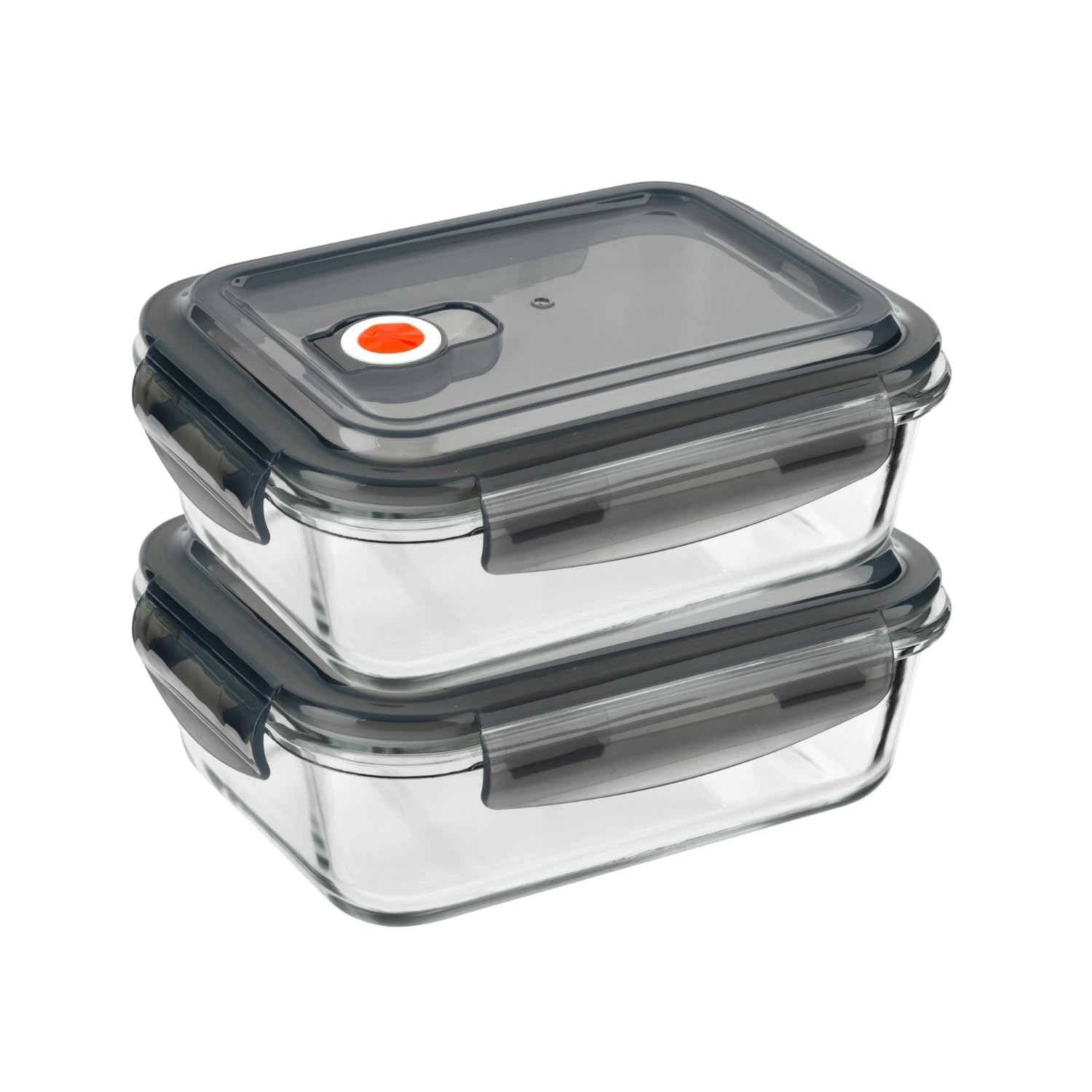 HOMESHOPA Airtight Glass Food Storage Container With Snap Locking Steam Vent Lids, 2 Pack 1100ml BPA-Free & Leak Proof Silicone Seal Plastic Clip Lock Lids, Meal Prep Takeaway Lunch Boxes