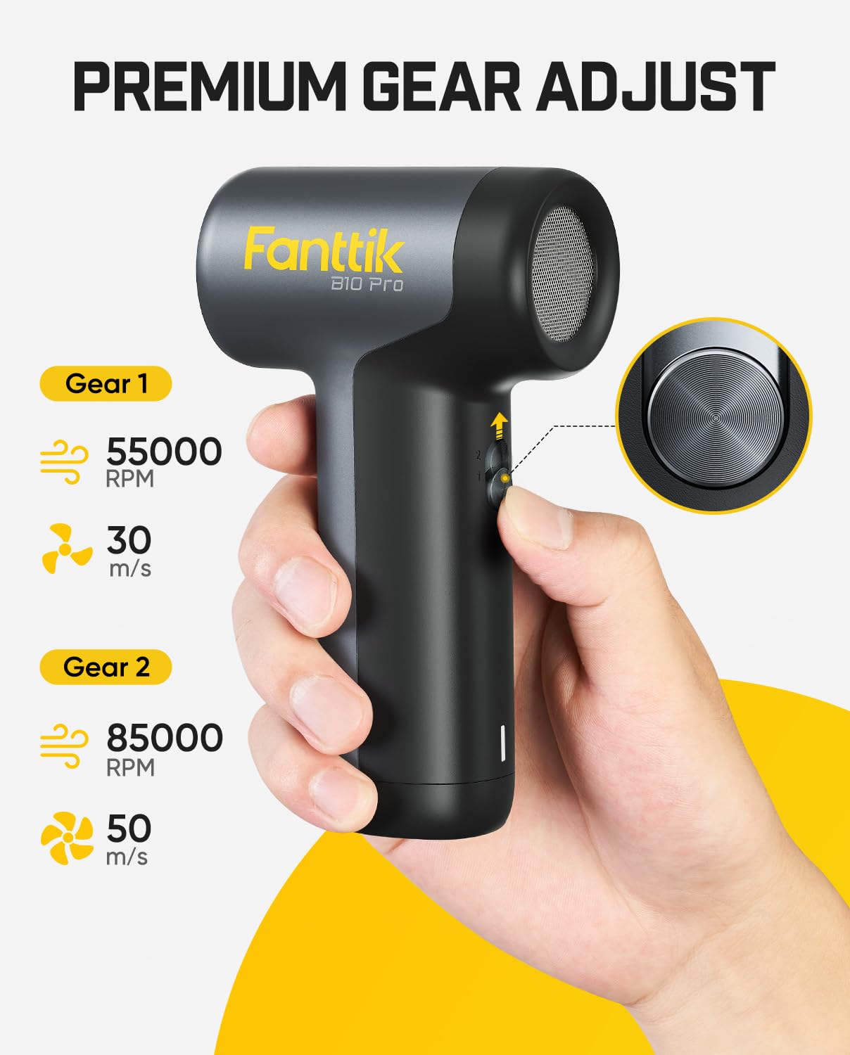 Fanttik B10 Pro Elektrische Staubgebläse, 110.000 U/min bürstenloser Motor, 3-Gang einstellbar, Air Duster für PC, Elektronik