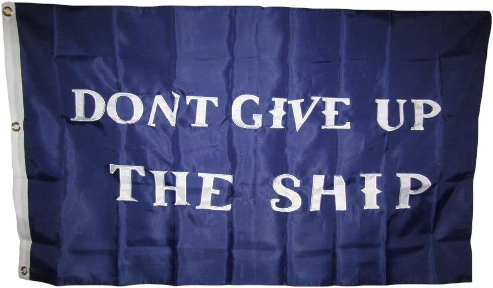AES 3x5 Embroidered Commodore Perry Don't Give Up Ship #2 300D Nylon Flag House Banner Double Stitched Metal Eyelets for Hoisting Fade Resistant Premium Quality