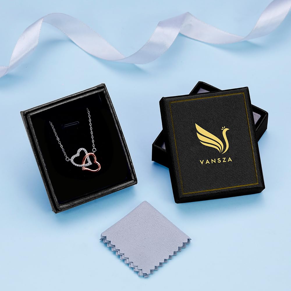 Collar de las Señoras de Plata Esterlina 925 Corazones Entrelazados Collar de las Señoras Colgante Para las Niñas las Mujeres con Caja de Joyería (plata y oro rosa)