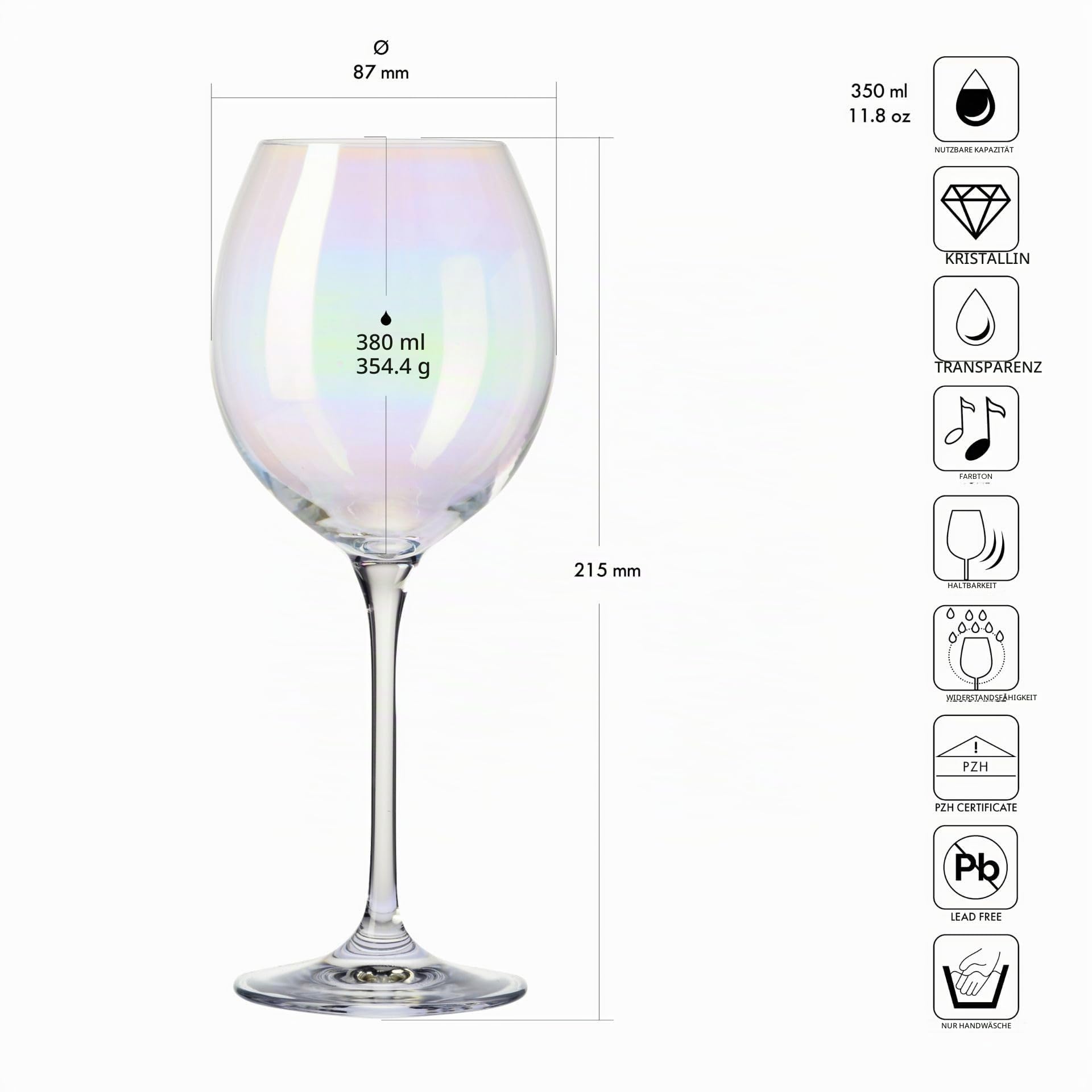 Krosno Rotweingläser 6er Set, 380 ml, Rainbow Venezia Kollektion | Weingläser Set für Rotwein, Bleifreies Kristall Weinglas, Handbemalt mit Irisierendem Finish, Handwäsche empfohlen