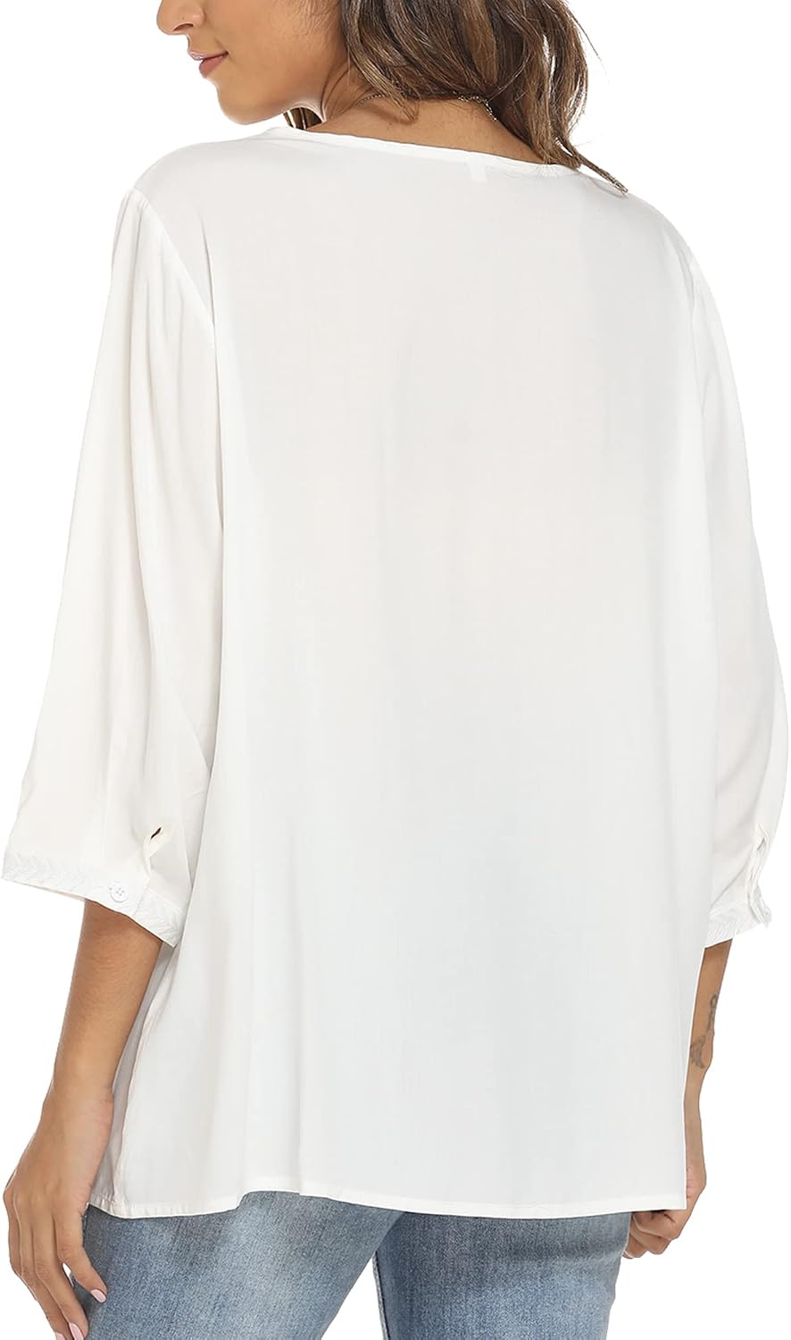Grosy Women's Embroidered Plain Tunic Tops for Summer Fall Spring, Simple Elegant Dressy Blouse Casual Embroidery Solid Shirt