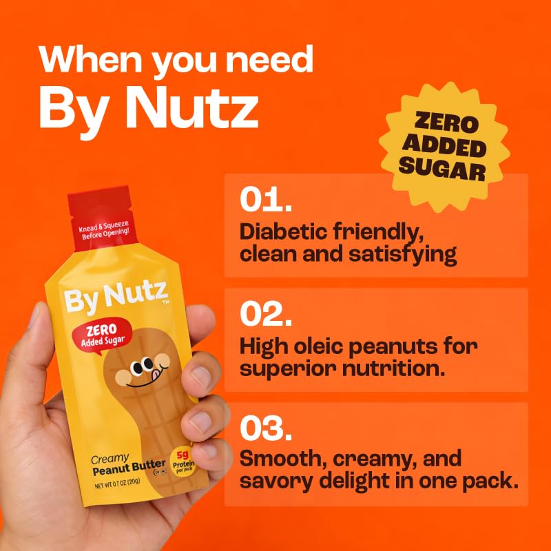 Image of By Nutz No Added Sugar Peanut Butter Packs,High Oleic,High Protein,Diabetes Friendly,Non-GMO (5 x 100g, 1 Box)