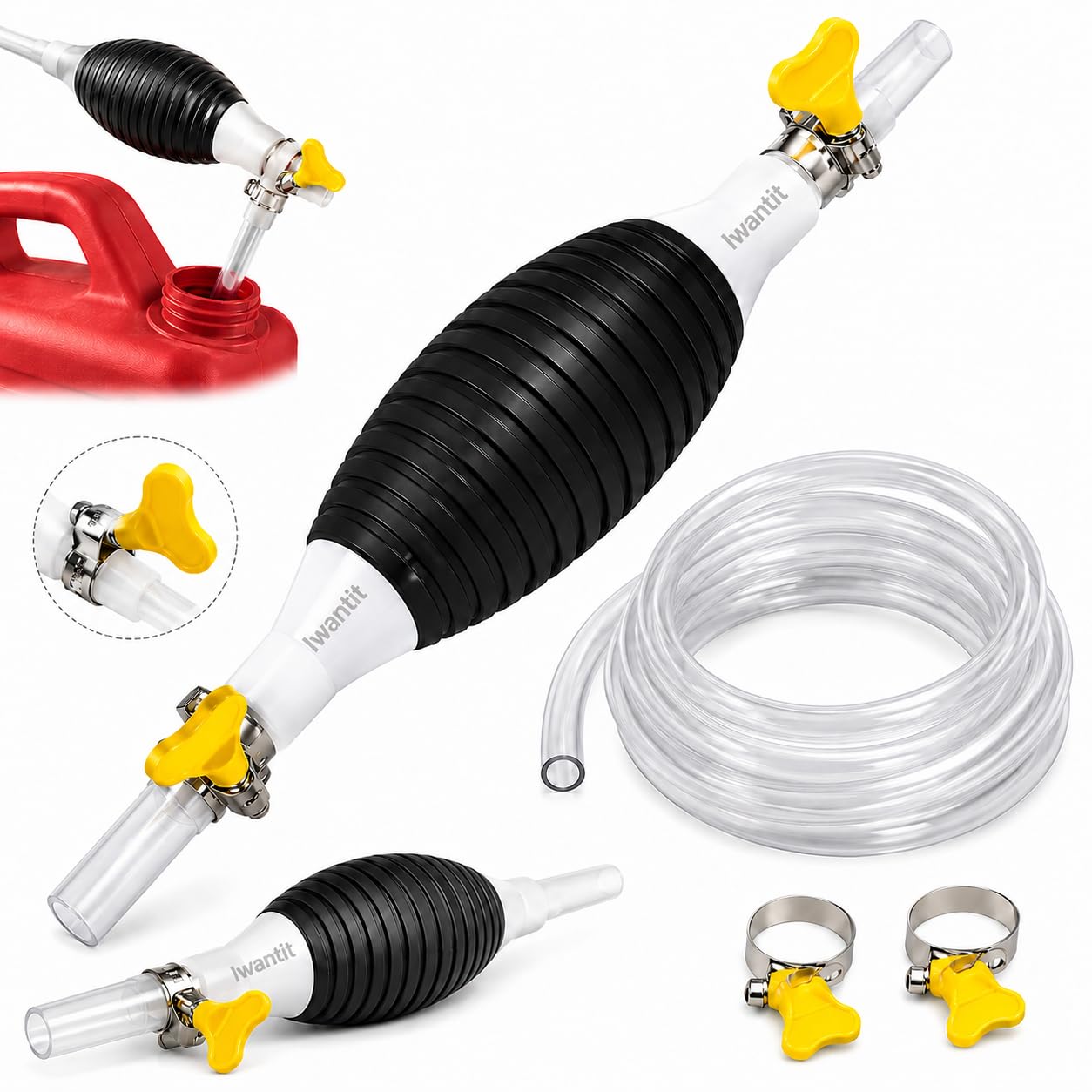 Iwantit Fuel Pump, Manual Fuel Transfer Pump Kit With Siphon Pump, Diesel Pump, Petrol Pump, Oil Transfer Pump, Fuel Pump for Car & Bike, Fuel Transfer Pipe, Universal Fit for Car and SUV (White)-picture-16