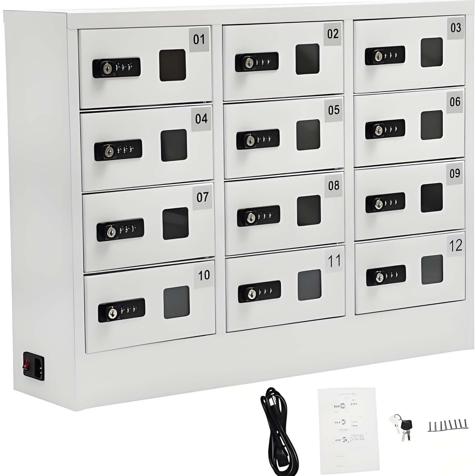 GUTYGIO Cell Mobile Phone Steel Locker,12 Compartment Cellphone Locker Charging Station Cabinet Locker with Combination Lock Cell Phone Pad Storage Pocket for Schools, Hotels, and Offices