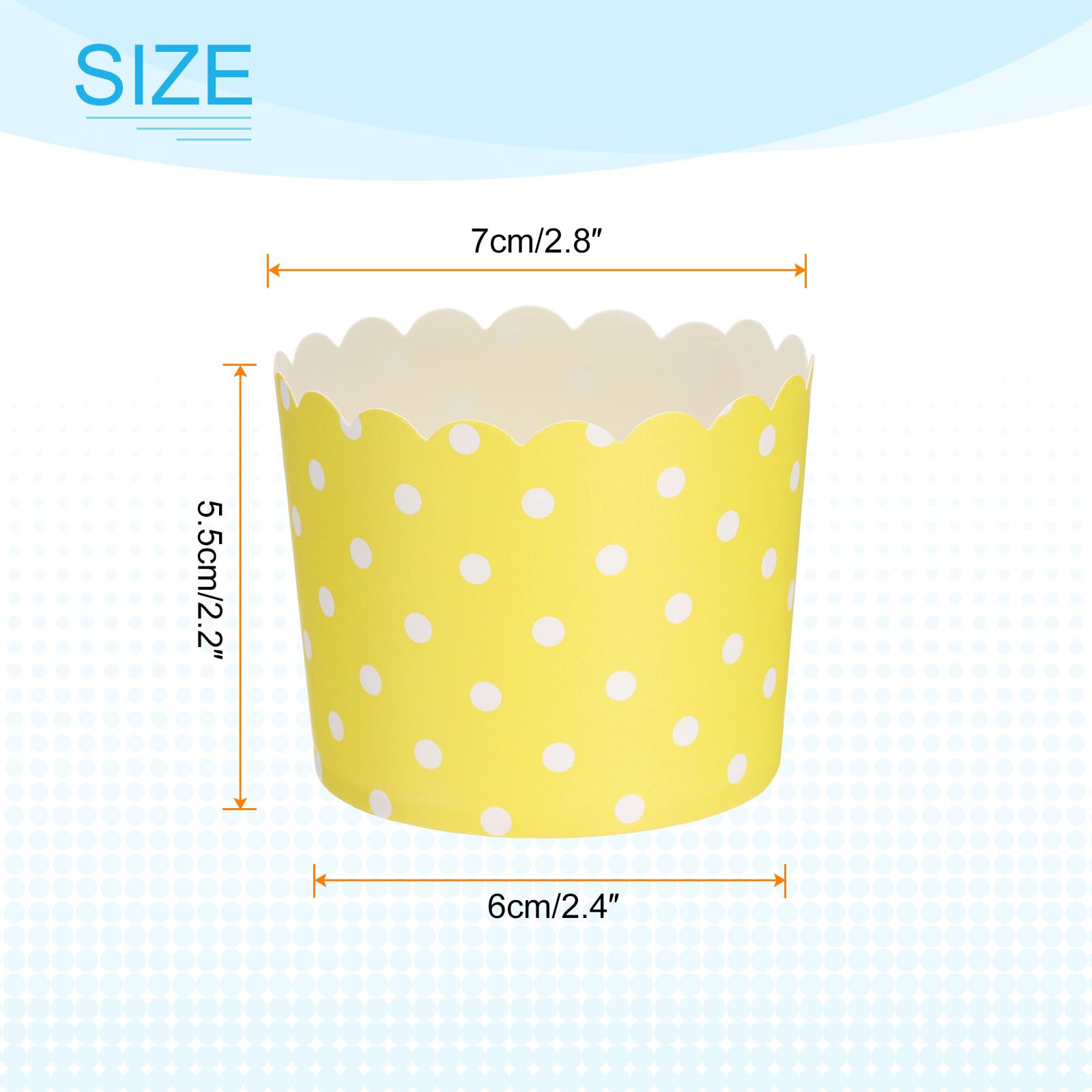 QUARKZMAN 150pz Pirottini da Forno in Carta 6oz Pirottini Involucri per Frittella Cupcake Monouso Antigrasso per Matrimonio Compleanno Laurea, Giallo a Pois