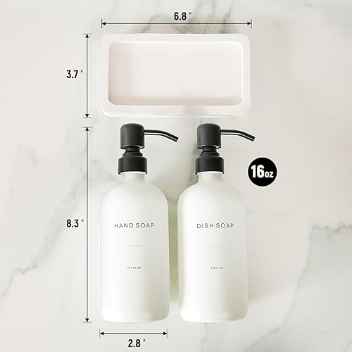 Miniatura 7 de Juego de dispensador de jabón de cocina, dispensador de jabón blanco con bomba de acero inoxidable negro, perfecto para decoración moderna de cocina