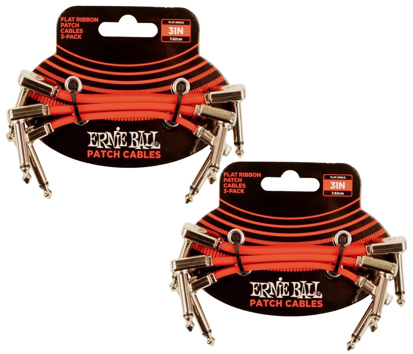Ernie Ball Flat Ribbon Patch Cable Set 3x2 Length 3 Inch in RED P06401 - Pack of 2