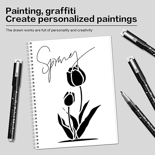 Miniatura 5 de Paquete de 2 bolígrafos de pintura acrílica negra, punta extrafina de 0.028 in, marcadores acrílicos a base de agua para madera, papel, pintura