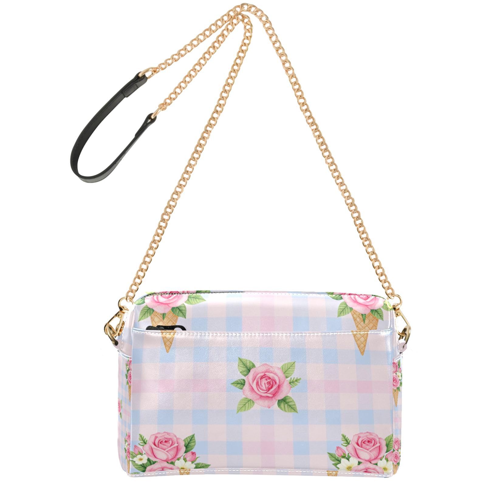 FRODOTGV Damska torebka crossbody na ramię o pojemności 2,5 l | Trwałe etui na karty ze skóry PU i wewnętrzna kieszeń lekka plaża zajęcia na świeżym powietrzu róża w kratkę
