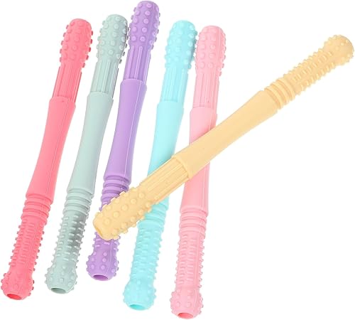 Beaupretty 6 tubos de silicona para masticar para niño y niña, de grado alimenticio, con colores brillantes sensoriales, masajeador de encías