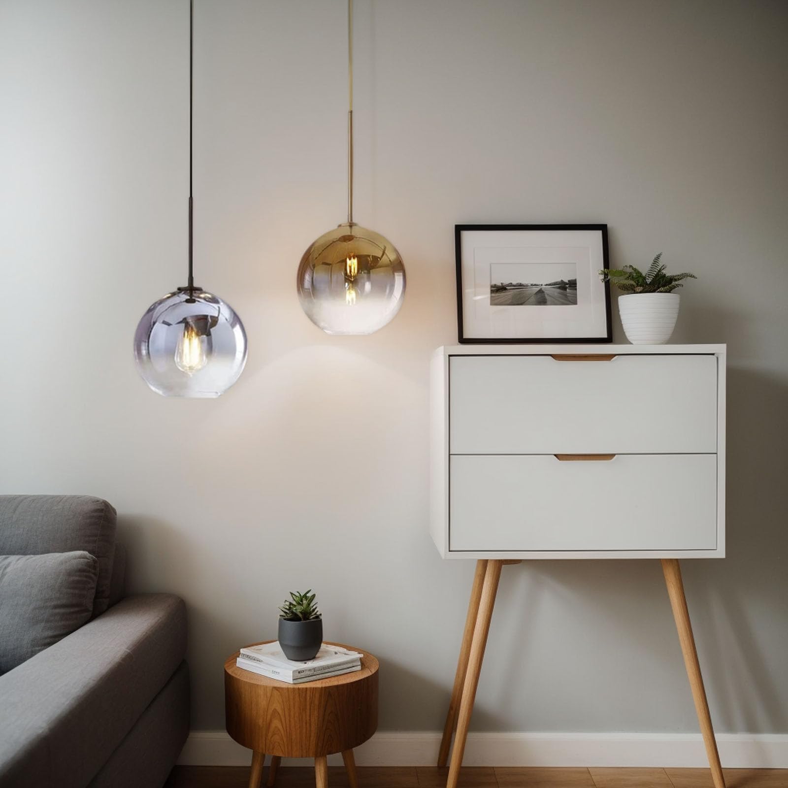 EKSED Lámpara Colgante Moderna de Vidrio con Casquillo E27, Pantalla Esférica de 25 cm para Techo, Ideal para Isla de Cocina o Comedor (Dorado, 1 Luz)