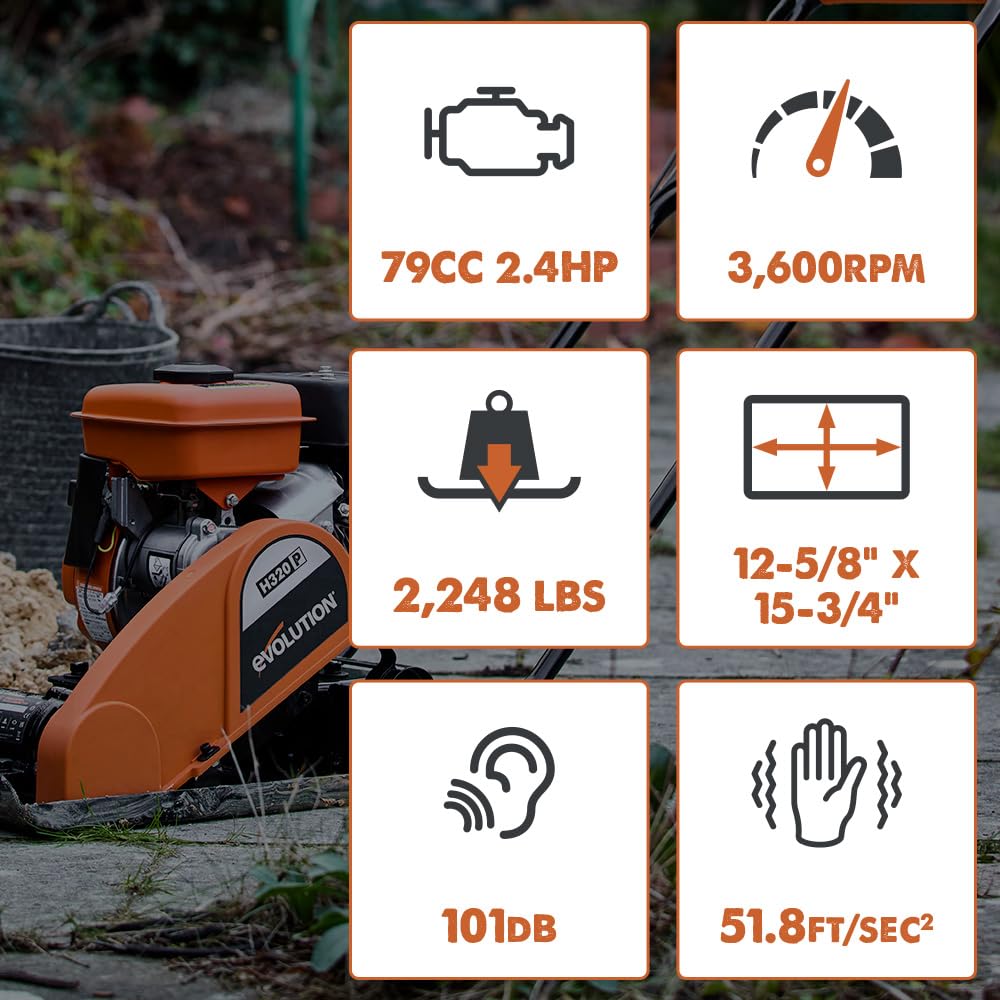Evolution Power Tools H320-P Hulk Benzin Vibrationsstampfer, Rüttler, rüttelplatte - Ideal zum Nivellieren von Gehwegen, Vorbereiten von Kunstrasenflächen, Terrassen, Blockarbeiten, Sand