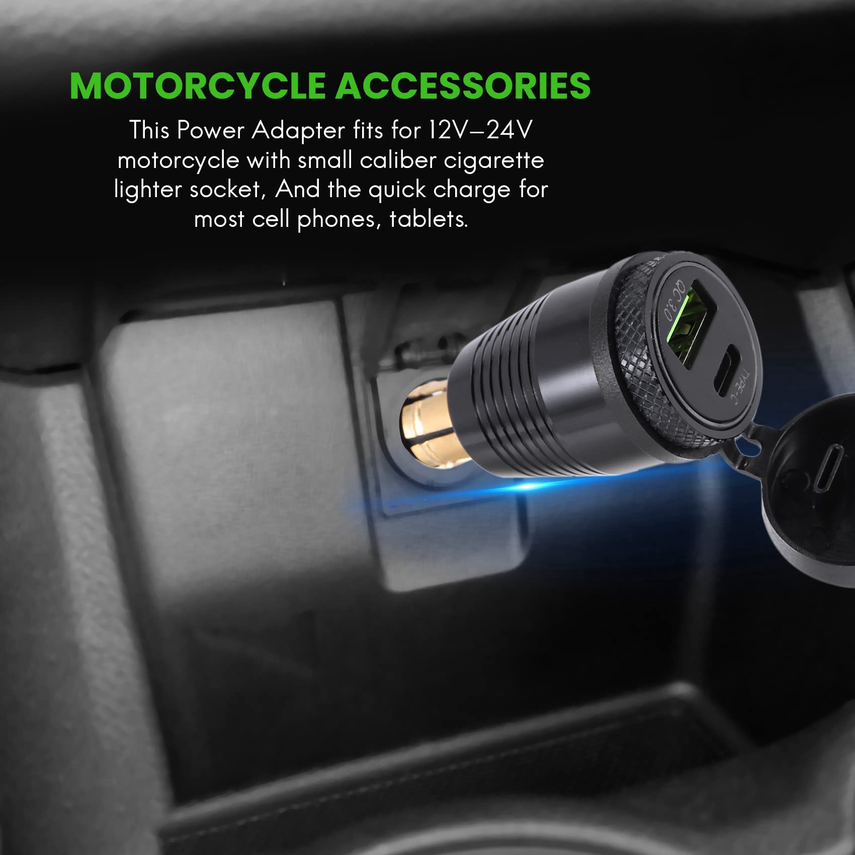 Caricatore Moto Impermeabile DIN Con USB QC3.0 E Porta USB-C PD 30W – Ricarica Veloce Anche Sotto La Pioggia