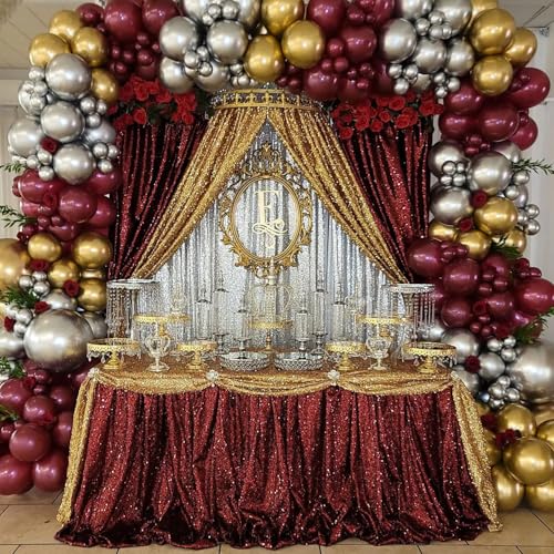 Image of B-COOL Rectangle Sequin Tablecloth Large 90x156 Inch Party Tablecloths Glitter Table Linen for Birthday Wedding Baby Shower Christmas Holiday Banquet Decoration,Burgundy