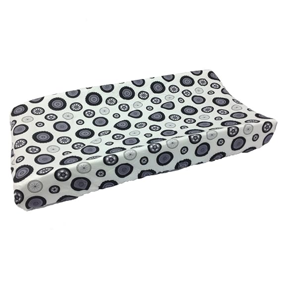 One Grace Place Teyos Tires Changing Pad Cover, Black/White