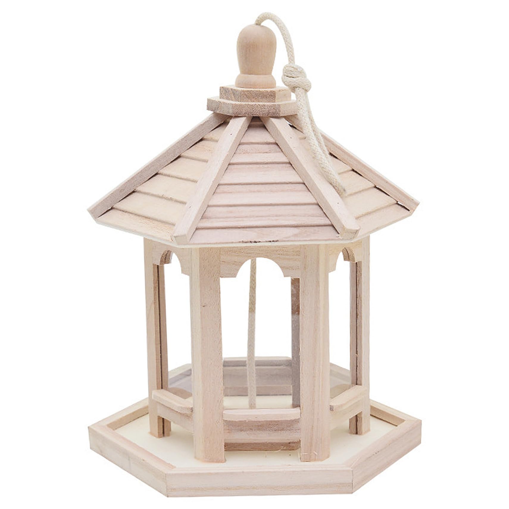 Comedero para pájaros de madera, mesa para pájaros colgante impermeable con techo extraíble, comedero para casa de jardín natural, mesa decorativa de madera para amantes y decoraciones de jardín