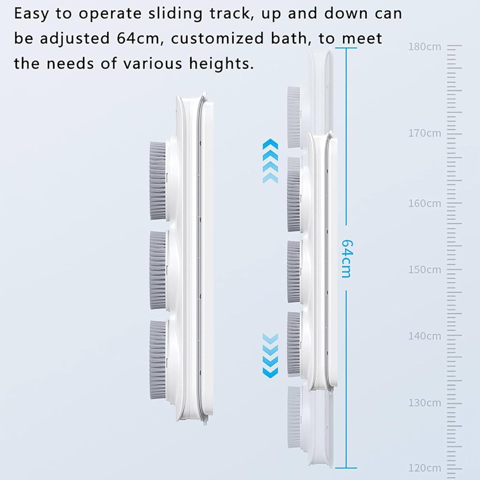 Automatic Shower Back Scrubber Wall Mounted, Wall Mounted Electric Shower Back Scrubber with 3 Heads, Height Up Down 64cm & 3 Intensity Adjustable, IPX7 Waterproof, for Cleaning, Relaxing