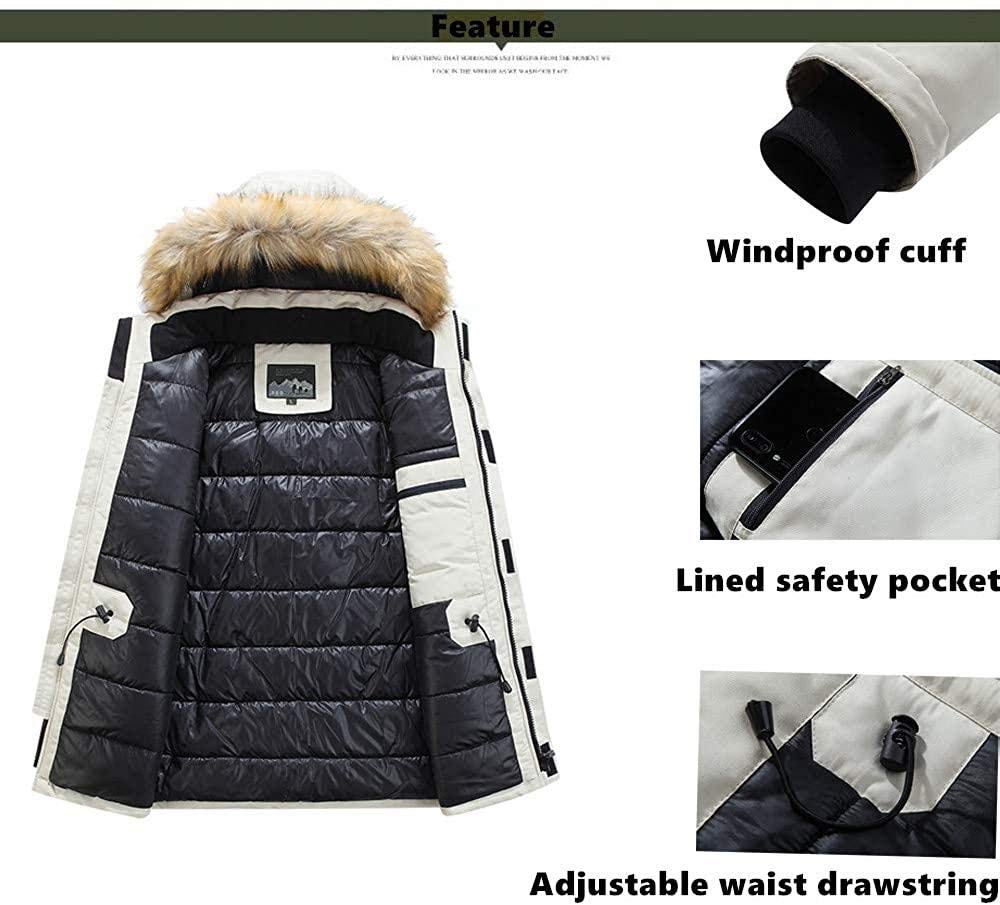 Manteau Hiver Homme Parka Chaud Fourrure Casual Outdoor Blouson Fourrure à Capuche Manteau Hiver Chaud Épais Parka Multi-Poche Doudoune Veste Amovible Capuche