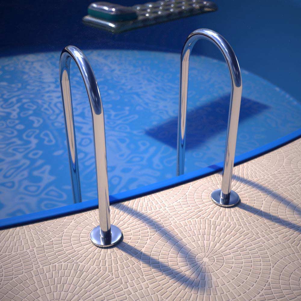 Poolleiter Deluxe mit 4 Stufen - V4A Edelstahl Tiefbeckenleiter - Enge Ausführung für Pools bis 150 cm Tiefe - Hochglanzpoliert - Bis zu 150 kg belastbar