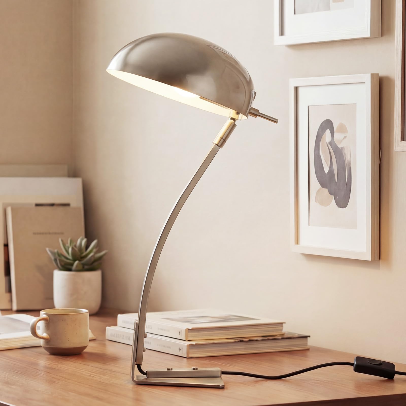Photo 1 of PSDSSHIIS 18.4" Metal Desk Lamp Modern Industrial Table Lamp, Adjustable Neck Architect Lights (3000K) with On/Off Switch, Bedside Reading Lamps for Office Bedroom Study Room Side Table (Nickel)