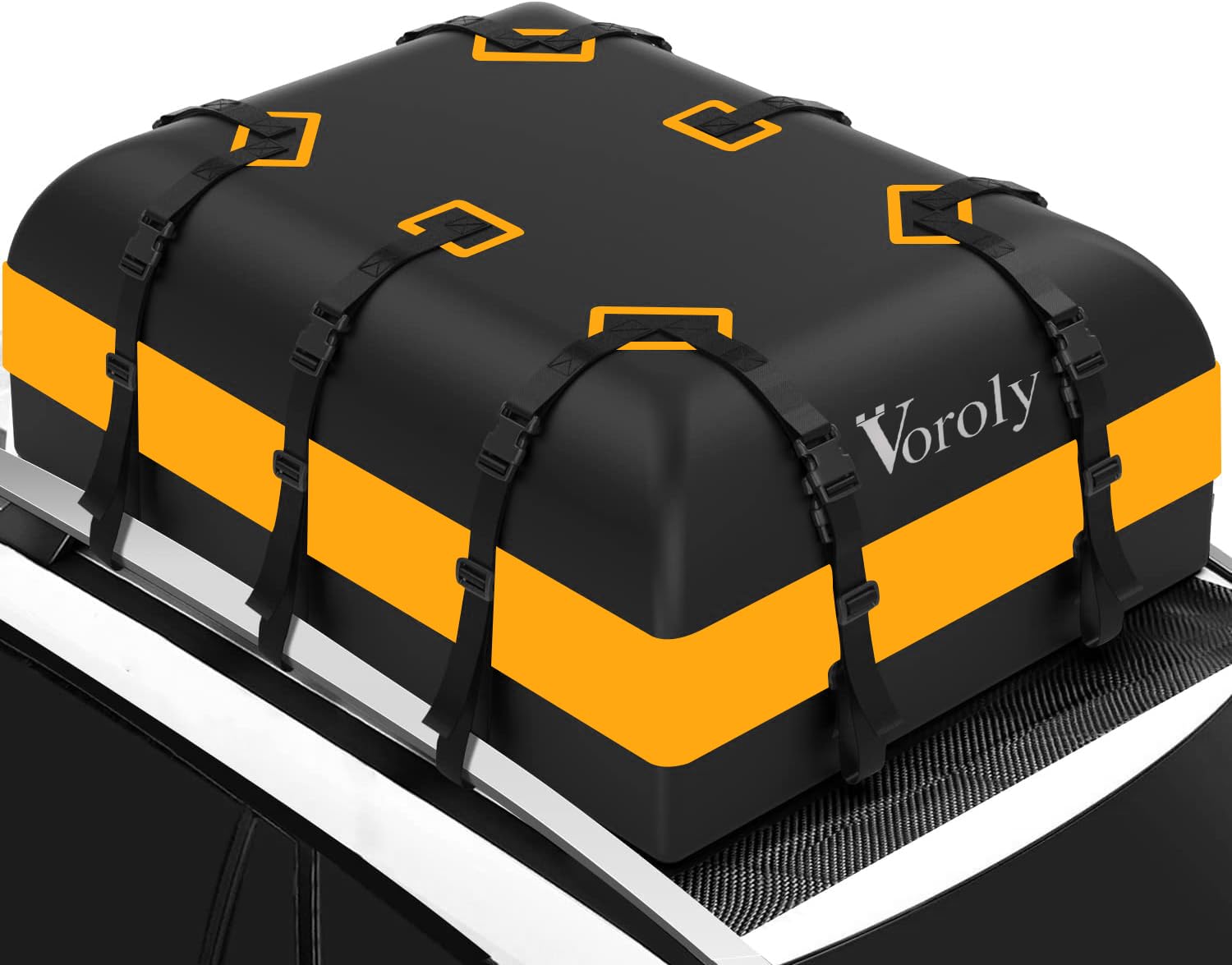 Voroly 21 Cubic feet Car Roof Bag Rooftop top Cargo Carrier Bag Waterproof for All Cars with/Without Rack, Includes Anti-Slip Mat, 10 Reinforced Straps, 6 Door Hooks (21 Cubic)