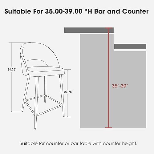 Miniatura 9 de glitzhome Juego de 2 taburetes altos modernos de piel sintética, taburetes de bar altos de respaldo medio con patas cónicas de metal, sillas de bar