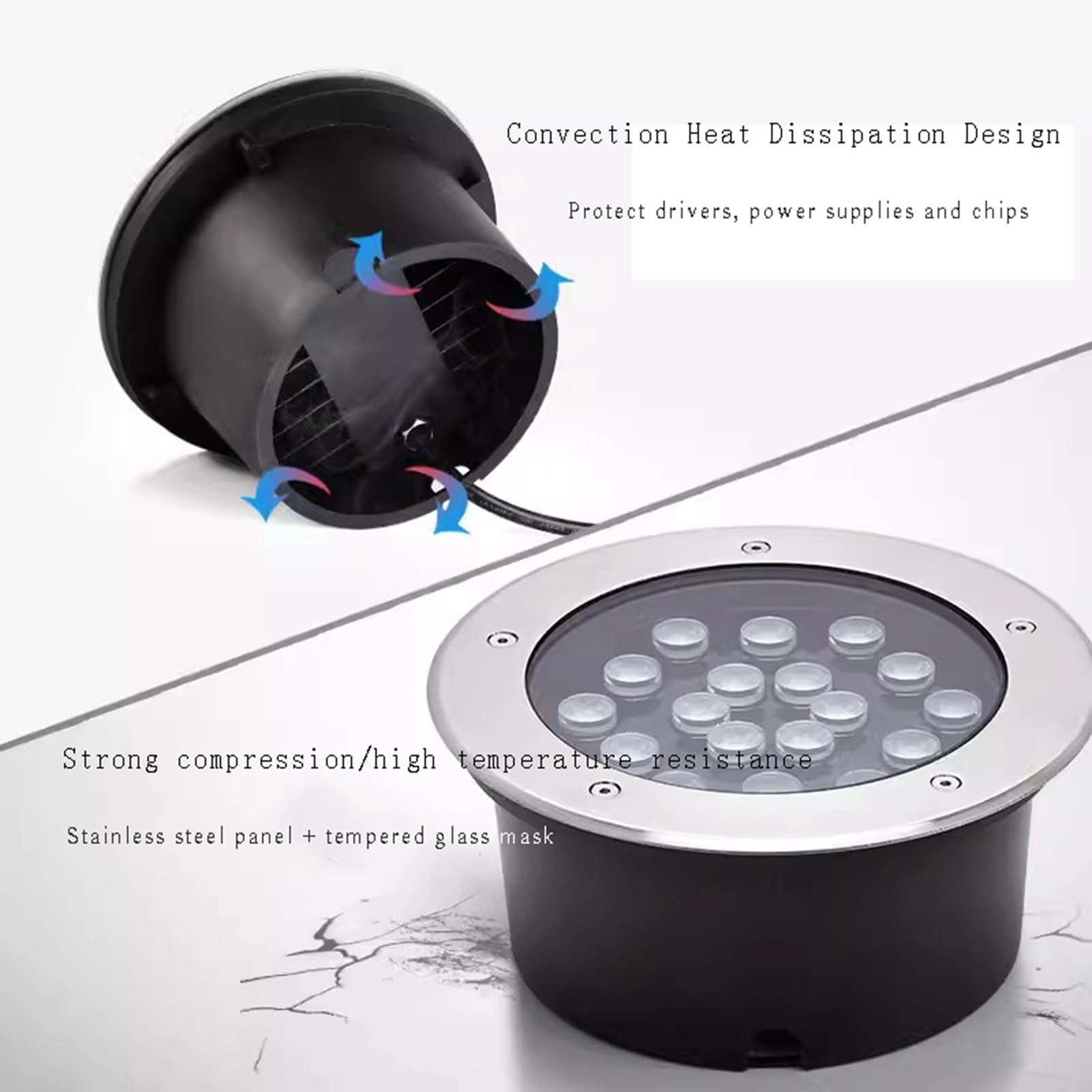 Bassa Tensione Faretti da Pavimento Luce Sotterranea A LED IP66 Impermeabili AC12/24V Esterni Faretto Incasso A Terra per Cortile Giardino Percorso Prato Luce da Giardino(Yellow,18W-AC12V)