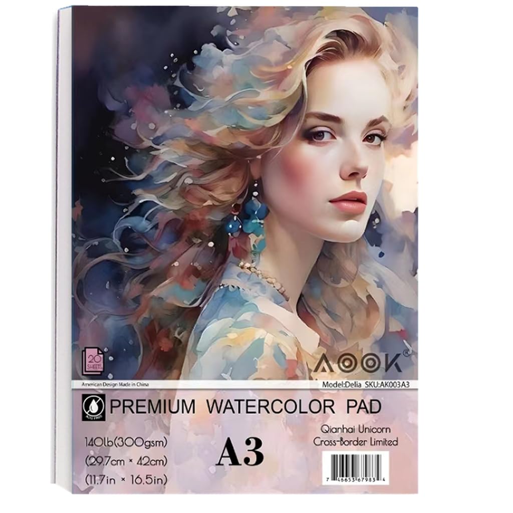 AOOK A3 Watercolor Paper Pad, 11.69X16.53 "(140Lb/300Gsm) 20 Sheet Mixed Paper Mat, Top Packaging, Fine Texture, Suitable For Watercolor, Watercolor, And Acrylic Art Mats. (1Pack Multicolor)