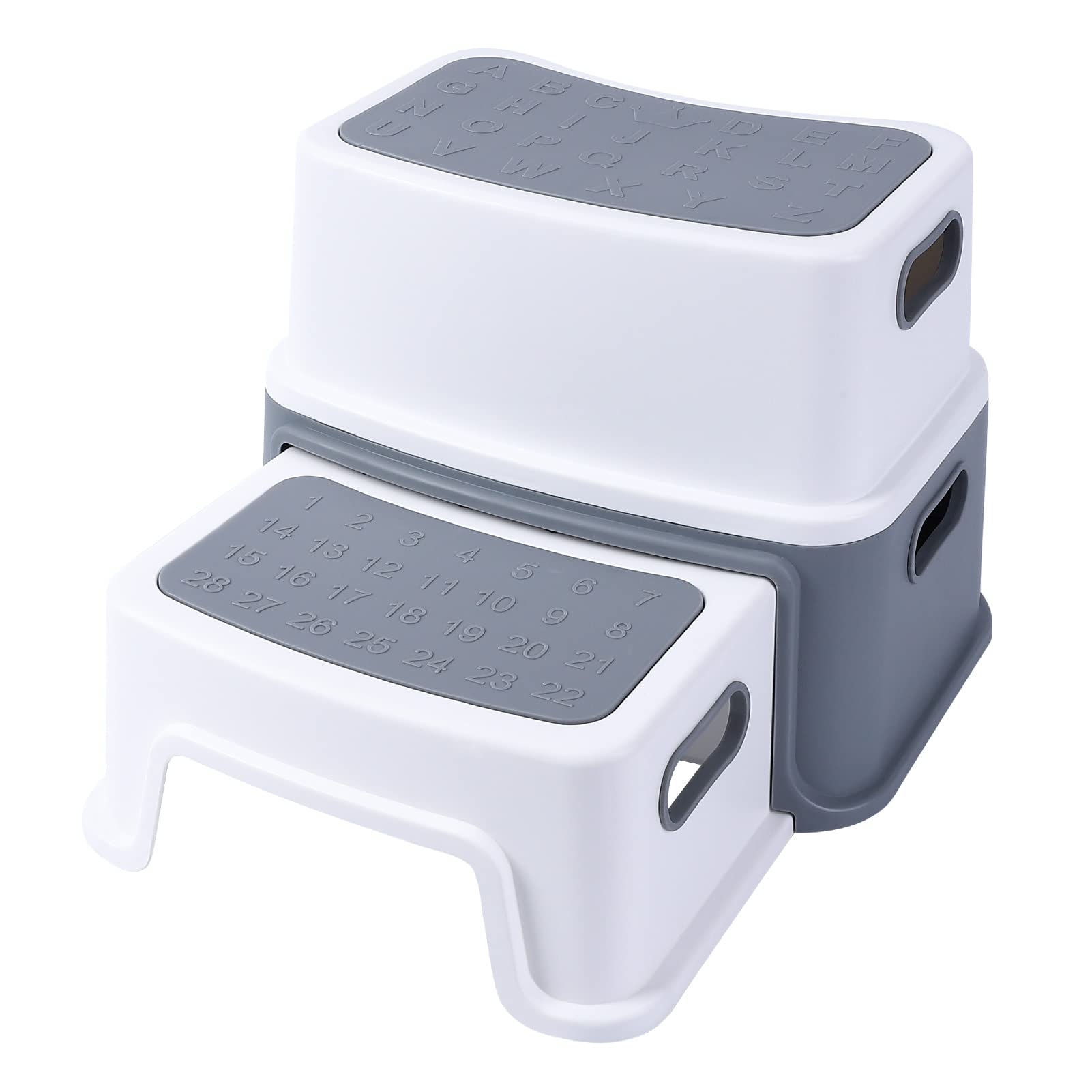 Grauer 2-stufiger Kinderhocker aus PP-Material – rutschfest & Stabil, Ideal für Badezimmer, Küchen, Waschbecken und Toiletten